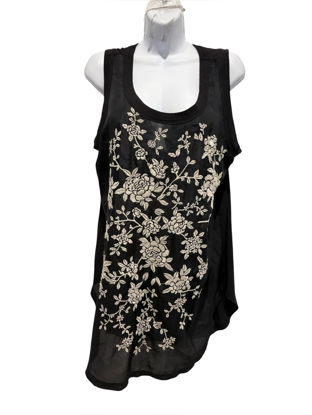 JOHNNY WAS LOS ANGELES Black Embroidered V-neck Sleeveless Tunic Size Medium
